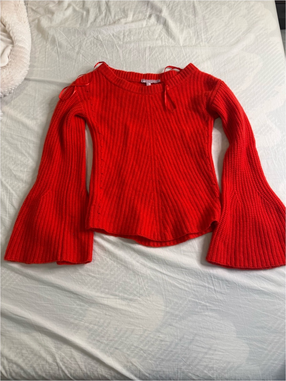 Red Ribbed Bell-Sleeve Sweater